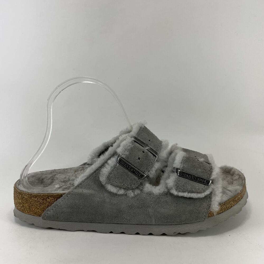 Birkenstock Arizona Shearling Grey Suede Slide Sandals Womens Size 39, 8-8.5 N